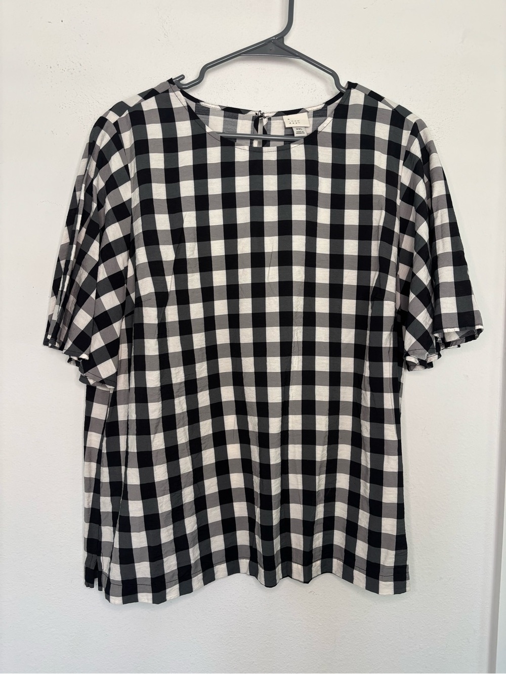 A NEW DAY BLACK & WHITE GINGHAM PRINT CHECKERED SHORT SLEEVE BLOUSE SZ XXL